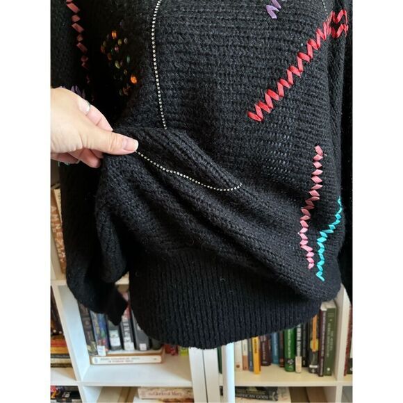 Lillie Rubin Black Sweater with Vibrant Stitching - Picture 5 of 9